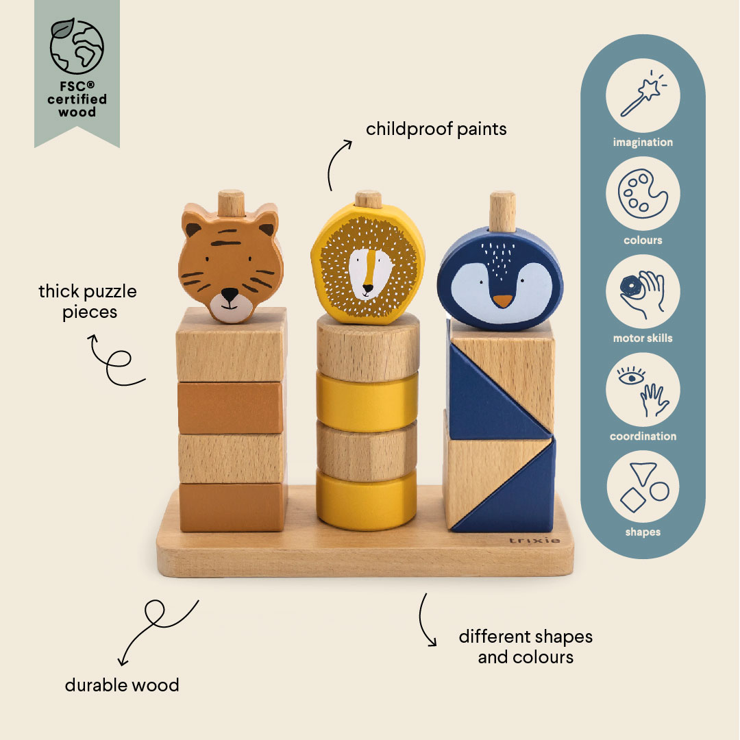 Wooden animal blocks stacker